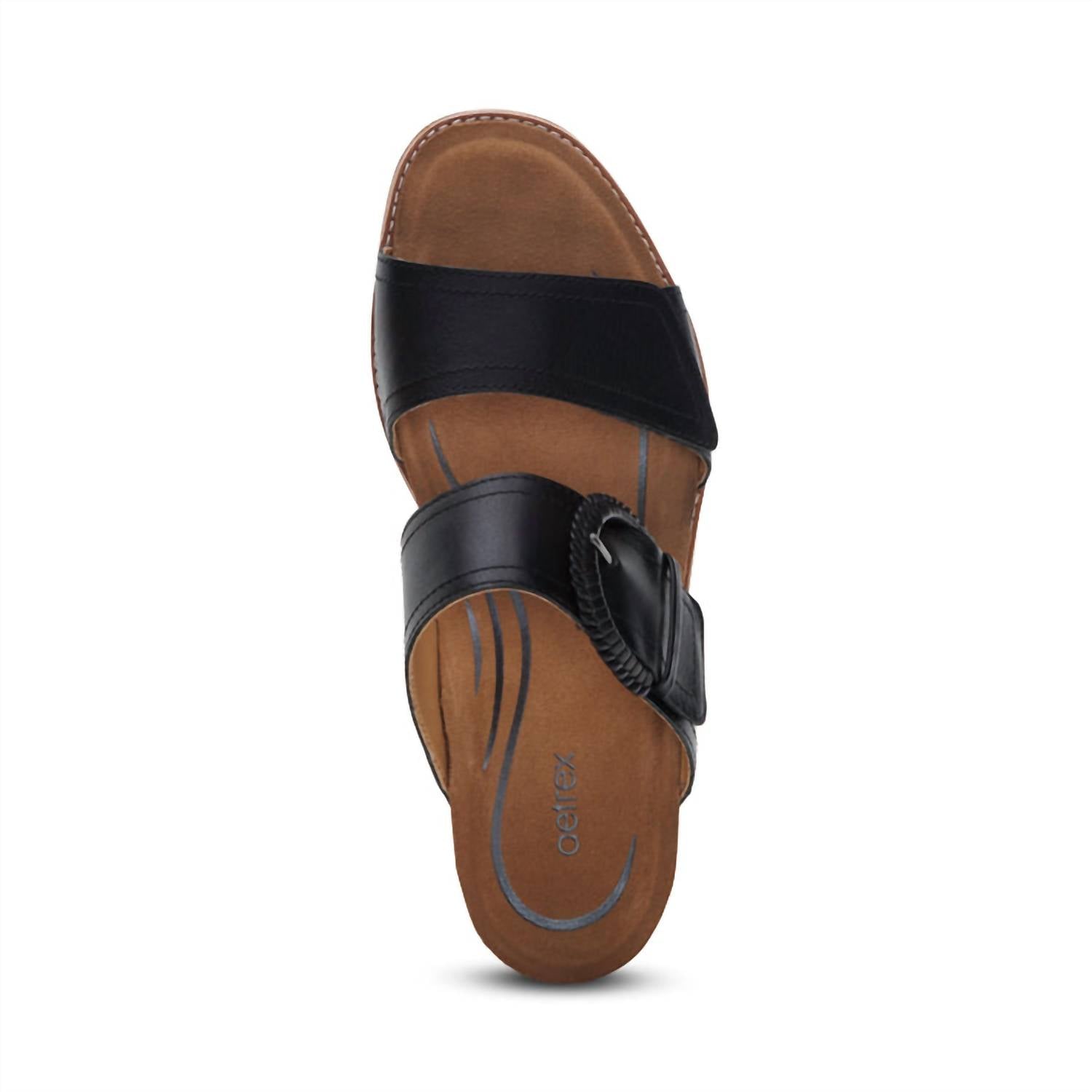 Aetrex Women's Tatiana Block Wedge Sandals in black - women's sandal - alternate view