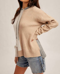 Hem & Thread - Color Block Hoodie Knit Sweater
