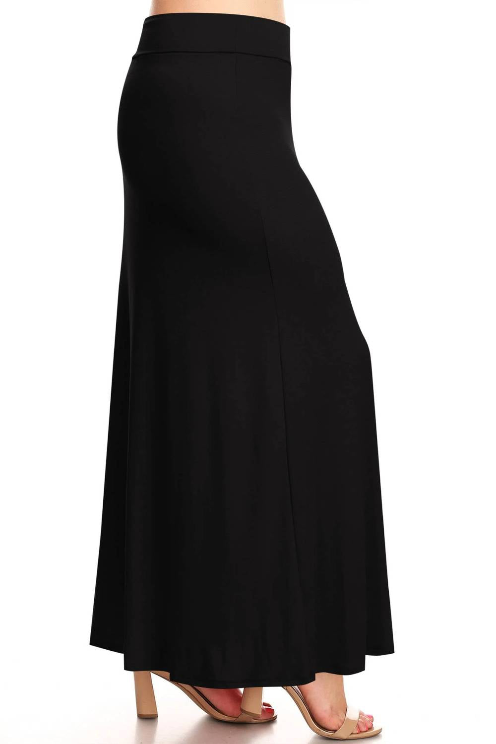 Moa Collection - Women's Foldable Waist Solid Long Maxi Skirt - Plus