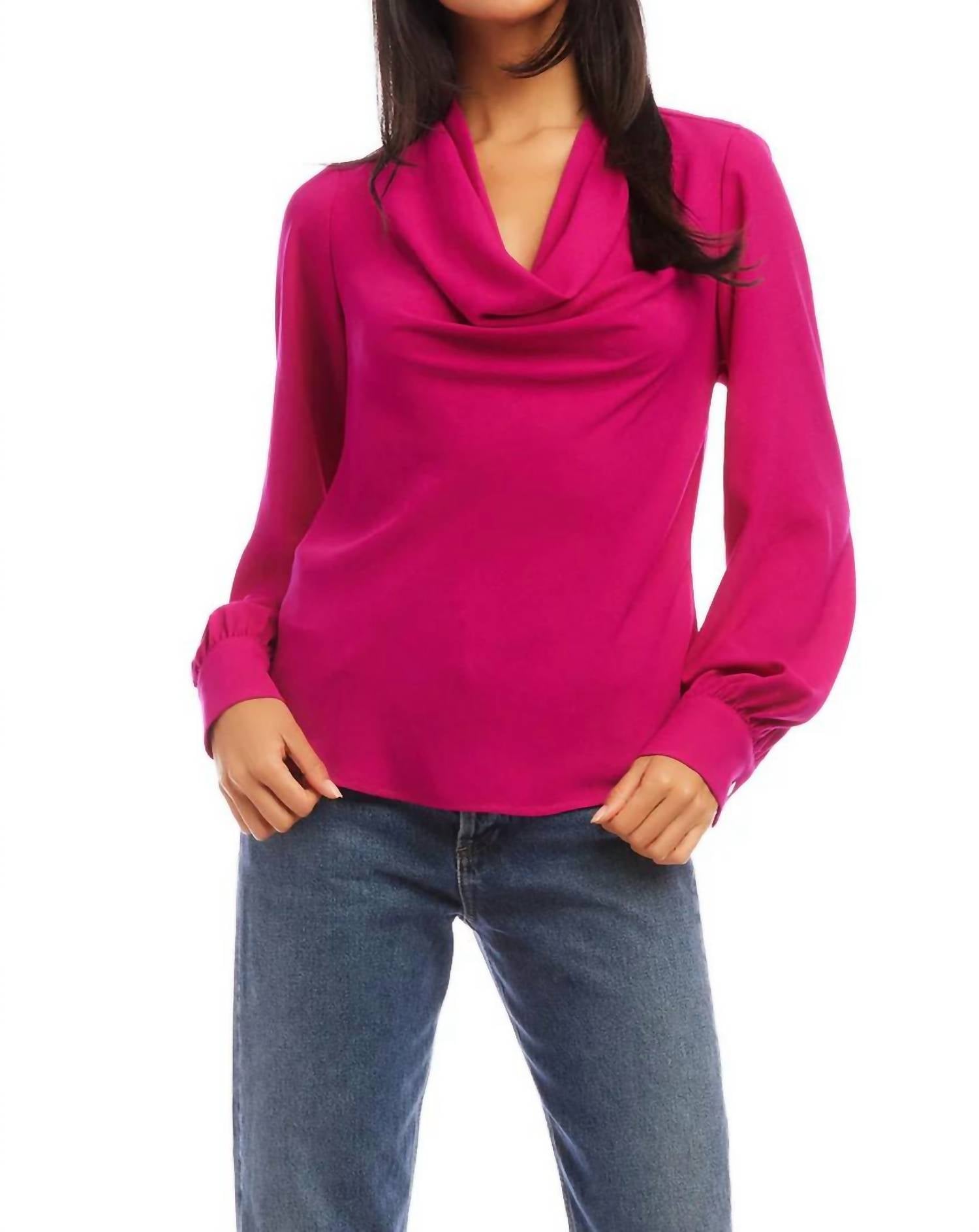 Fifteen Twenty Cowl Neck Top in hot pink 1 - women's blouse - view 4