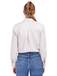 L'Agence Ellery Long Sleeve Blouse in baby pink and sage stripe - women's long sleeve top - detail view