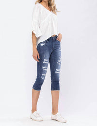 Judy Blue - Mid-rise Contrast Patch Skinny Capri Jeans - Plus Size