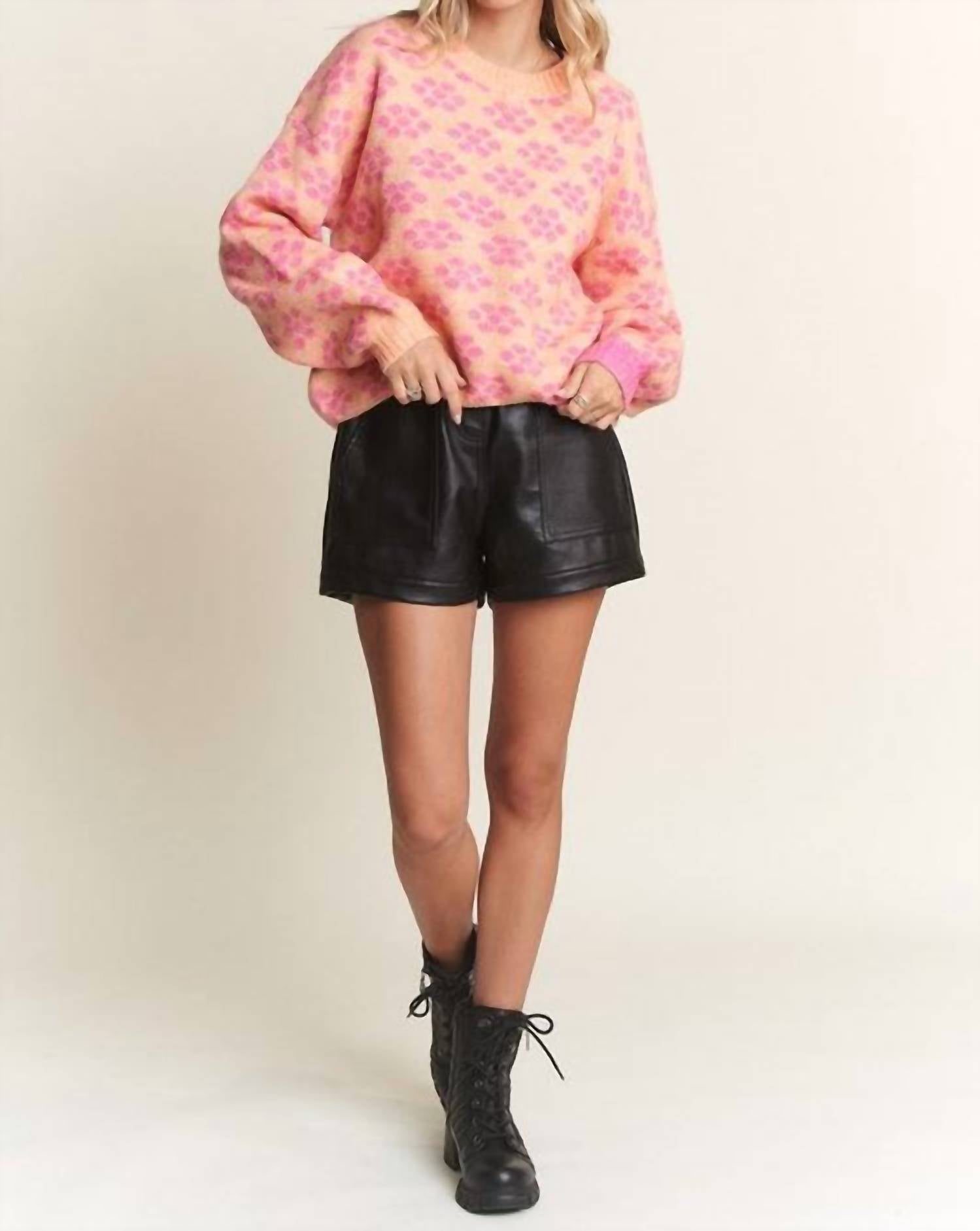 ADORA Floral Cutesy Cozy Knit Pullover Sweater in orange - women's sweater - view 5