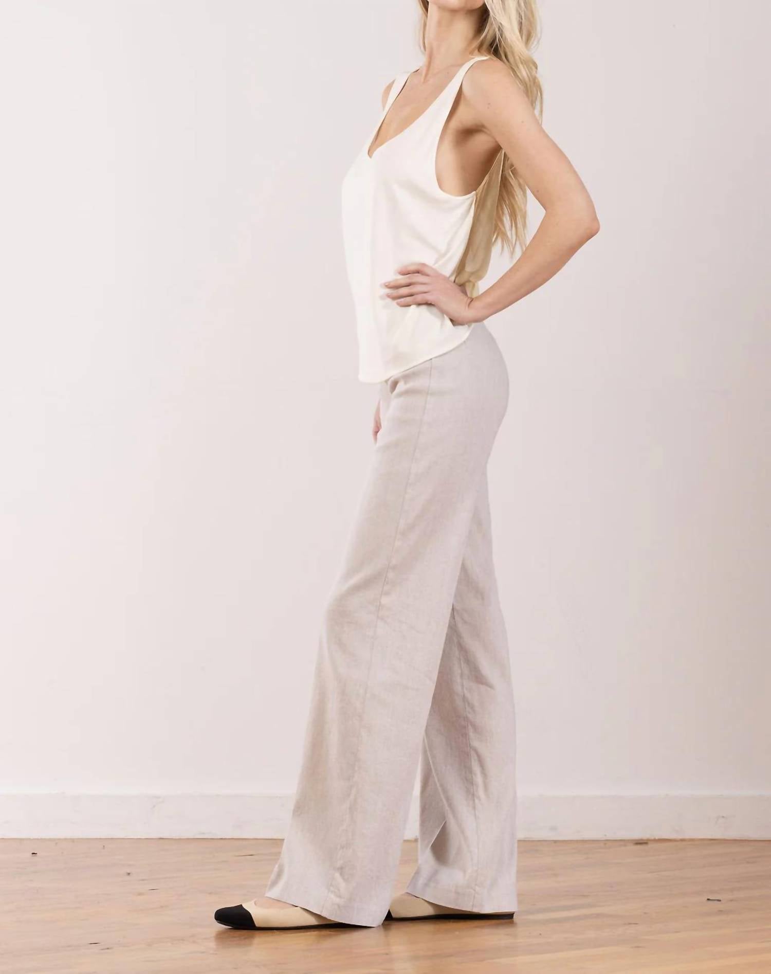 Avenue Montaigne Flavia Linen Blend Pant in oatmeal - women's pants - detail view