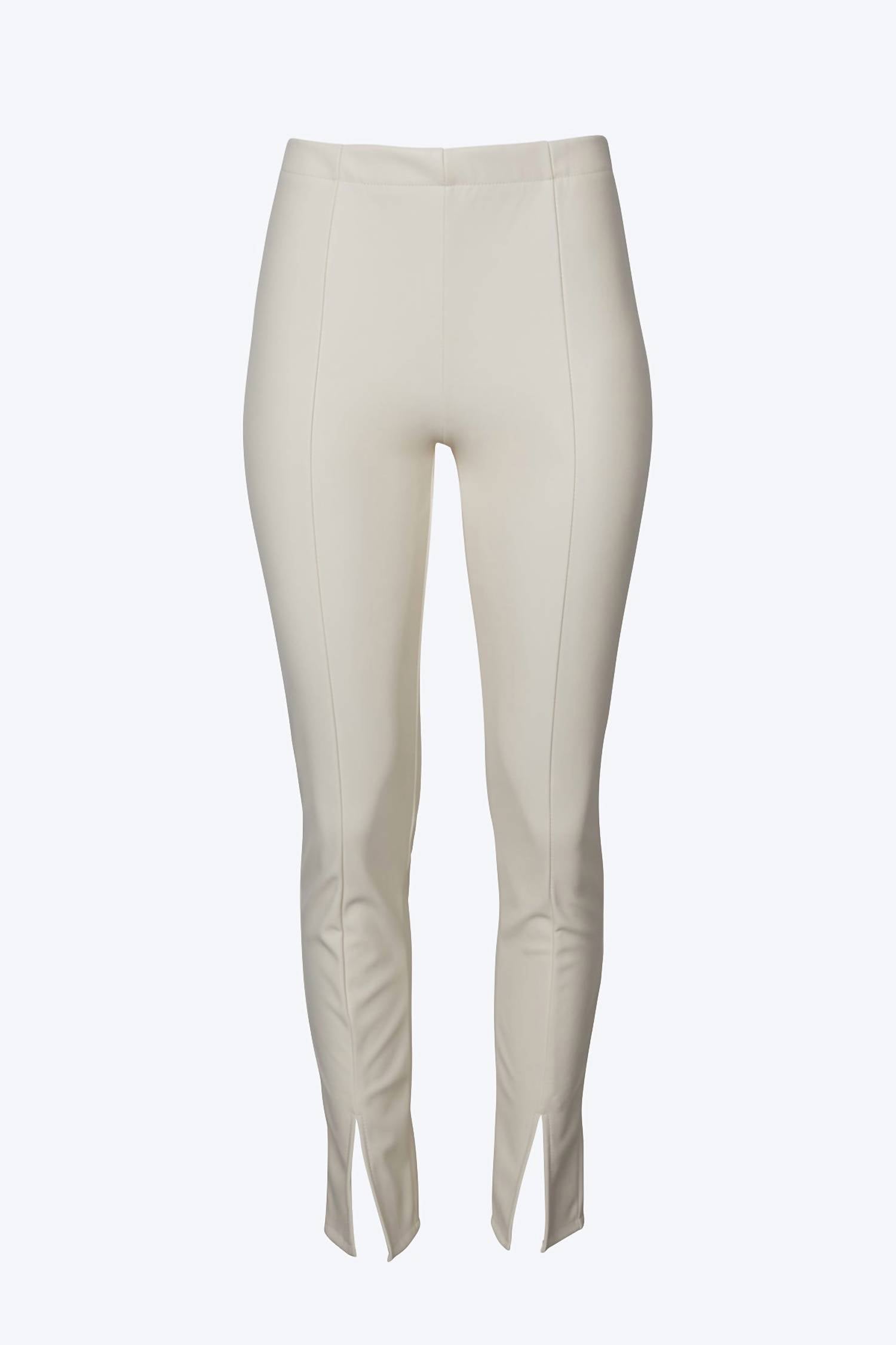 HIGH-RISE VEGAN LEATHER SPLIT-HEM PANTS