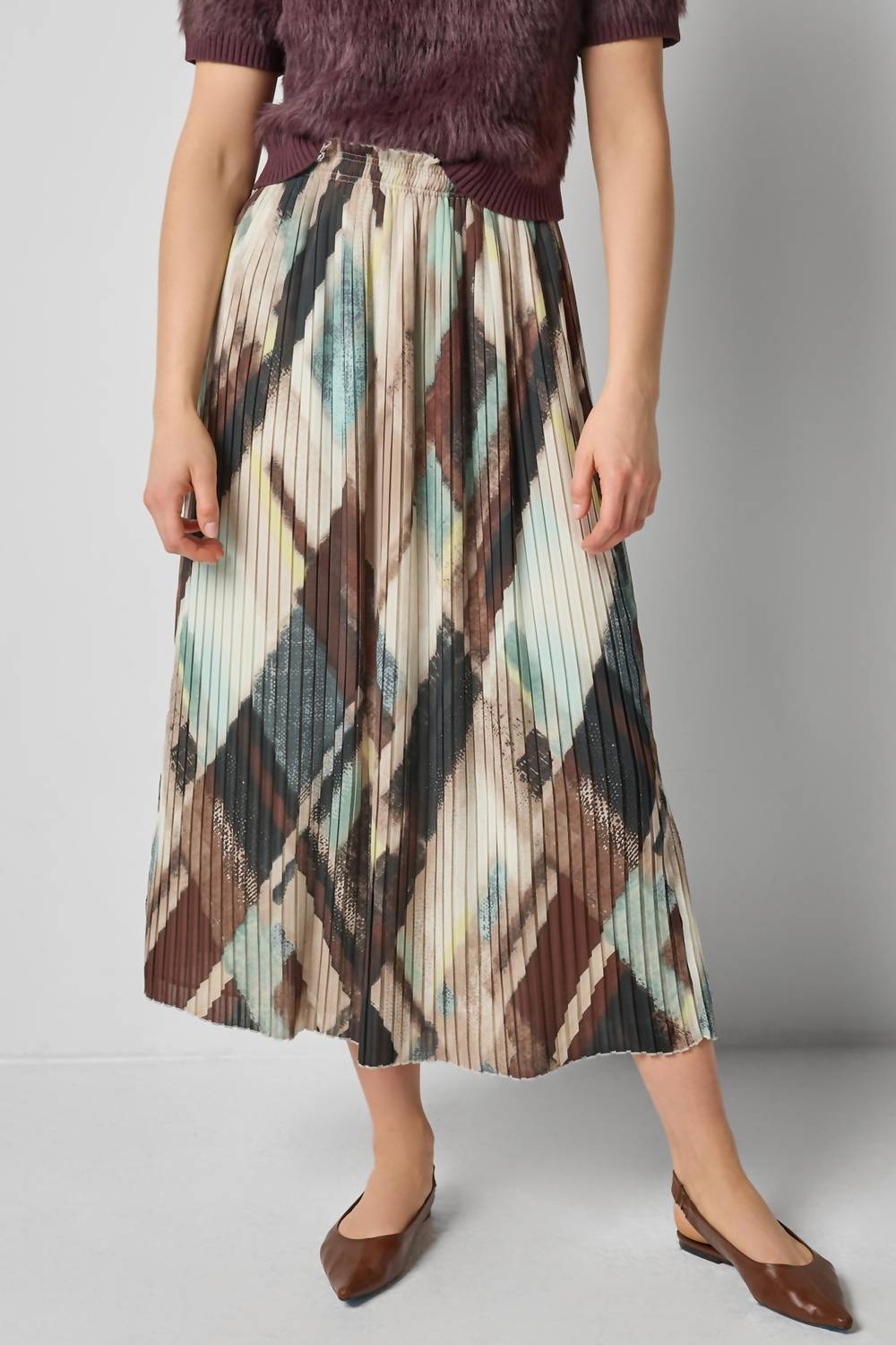 Lilla P Pleated Maxi Skirt in cappuccino plaid - women's skirt