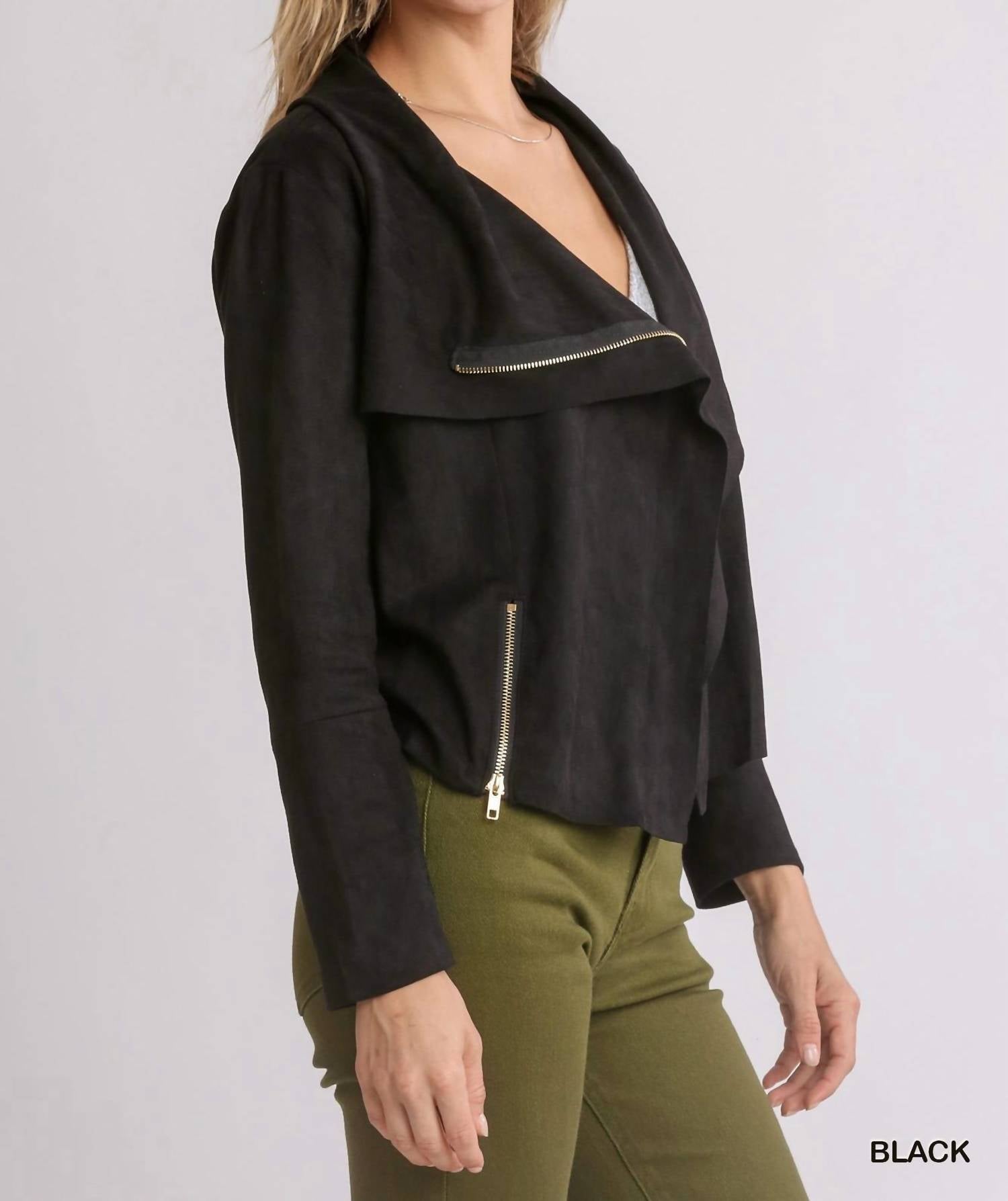 Umgee - Faux Suede Zip Up Moto Jacket