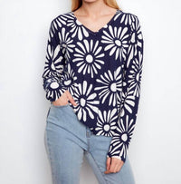 CHARLIE B Long Sleeve Reversible Nautique Sweater in blue - women's sweater - alternate view
