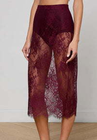 L'Agence MAKENA LACE PENCIL SKIRT in dark port - women's skirt - detail view