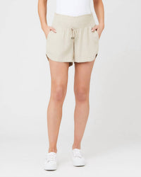 Ripe Indi Shirred Linen Short in natural - women's shorts - detail view