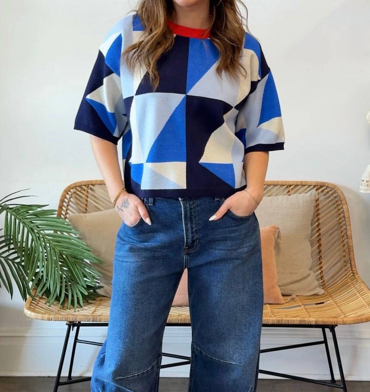 Entro - Middie Geometric Knit Top