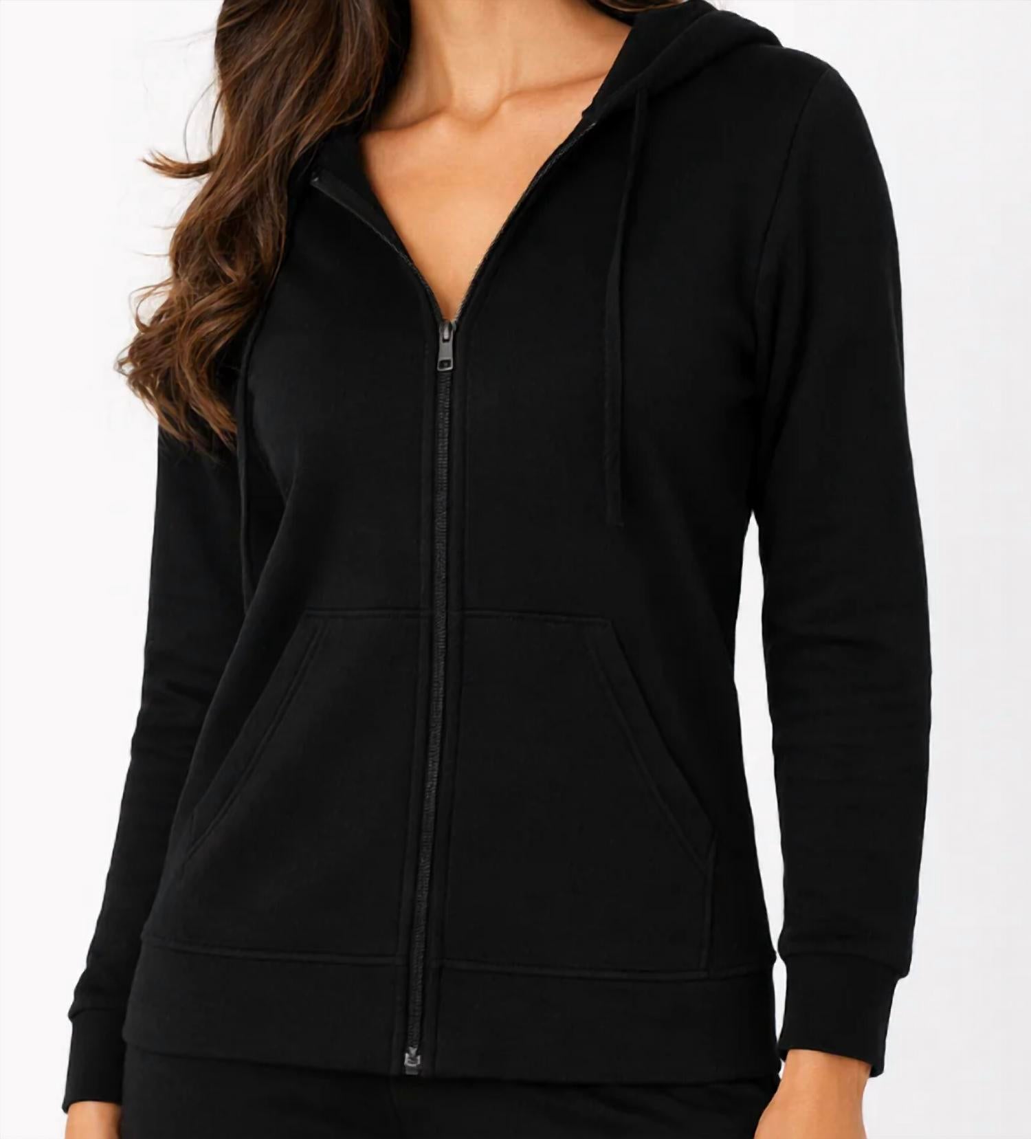 french kyss Zip Up Hoodie Jacket in black - women's top - detail view