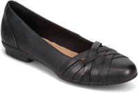 Clarks Women's Sara Clover Flat Shoe in black leather - women's flats