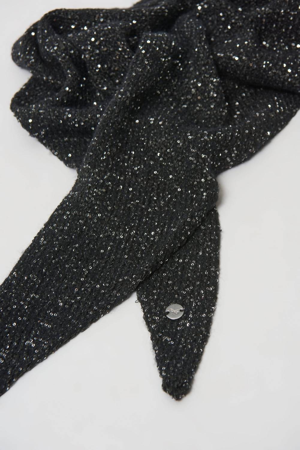Joseph Ribkoff Sequined Knit Scarf in black silver 1 - women's scarf - alternate view