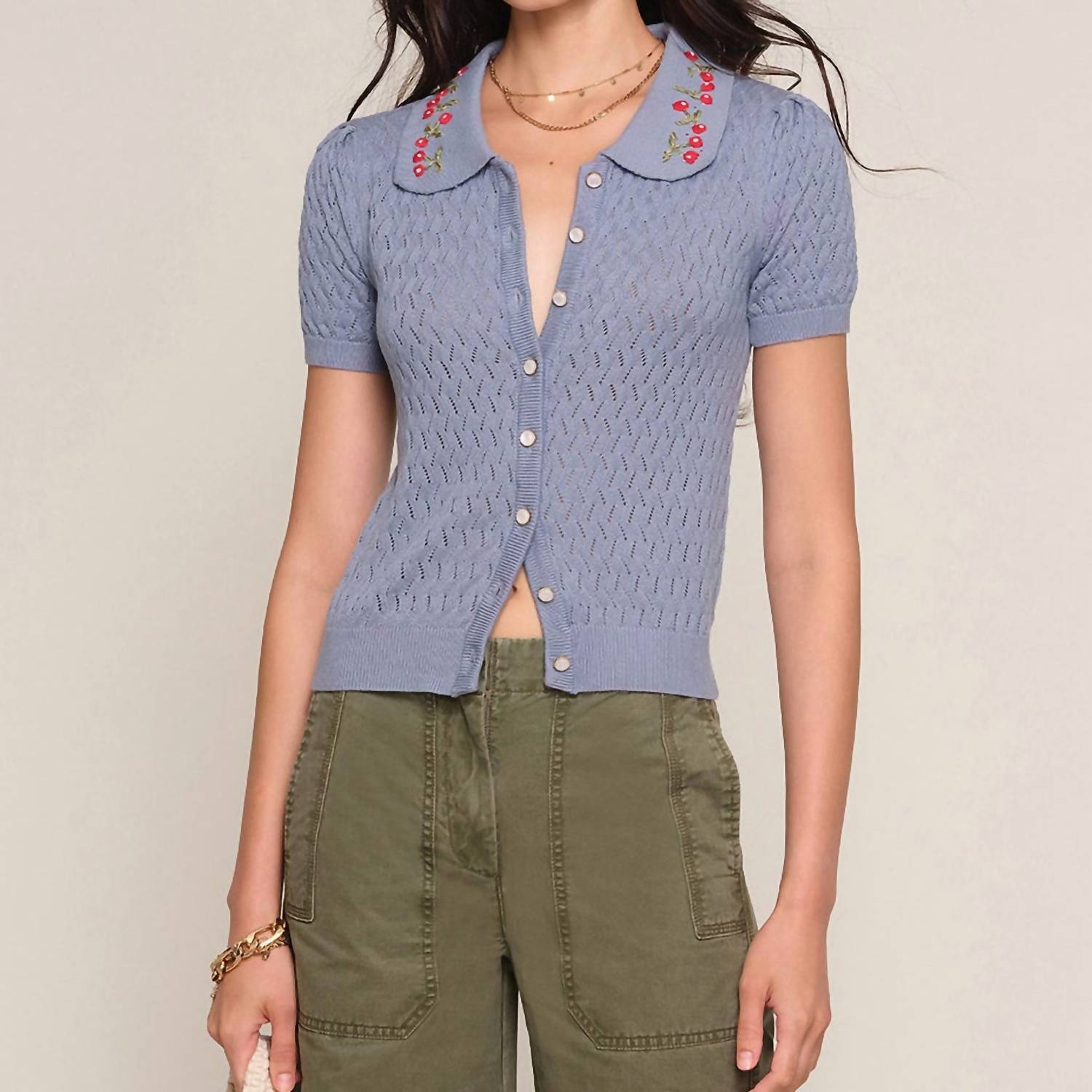 heartloom Manta Short Sleeve Cardigan in dusty blue - women's cardigan