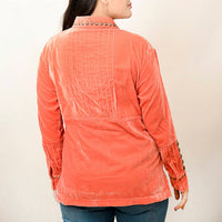 American Darling Velvet Concho Long Sleeve Shirt in shrimp - women's blouse - detail view
