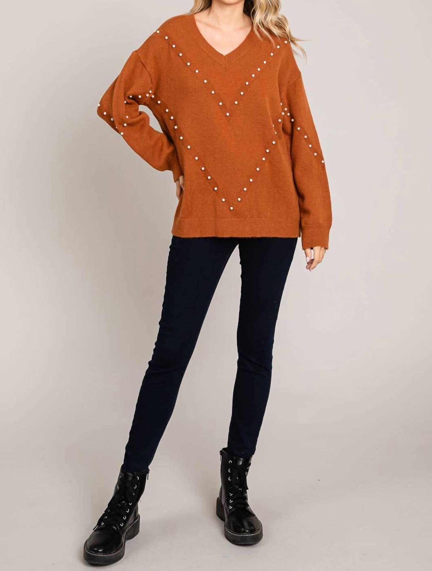 Cotton Bleu - Pearl V-Neck Sweater