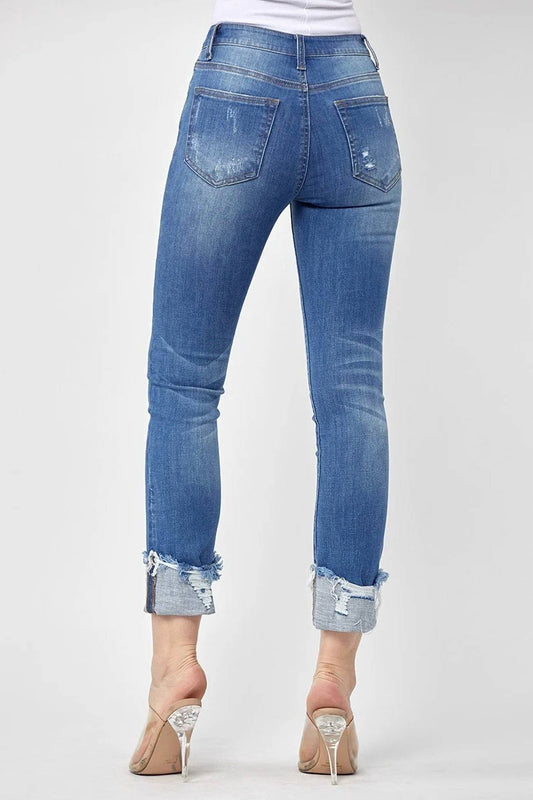 Risen - Frayed Cuff Mid Rise Skinny Jean