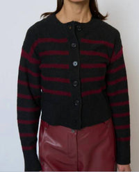 Central Park West Marley Striped Cardigan in black - women's cardigan - alternate view