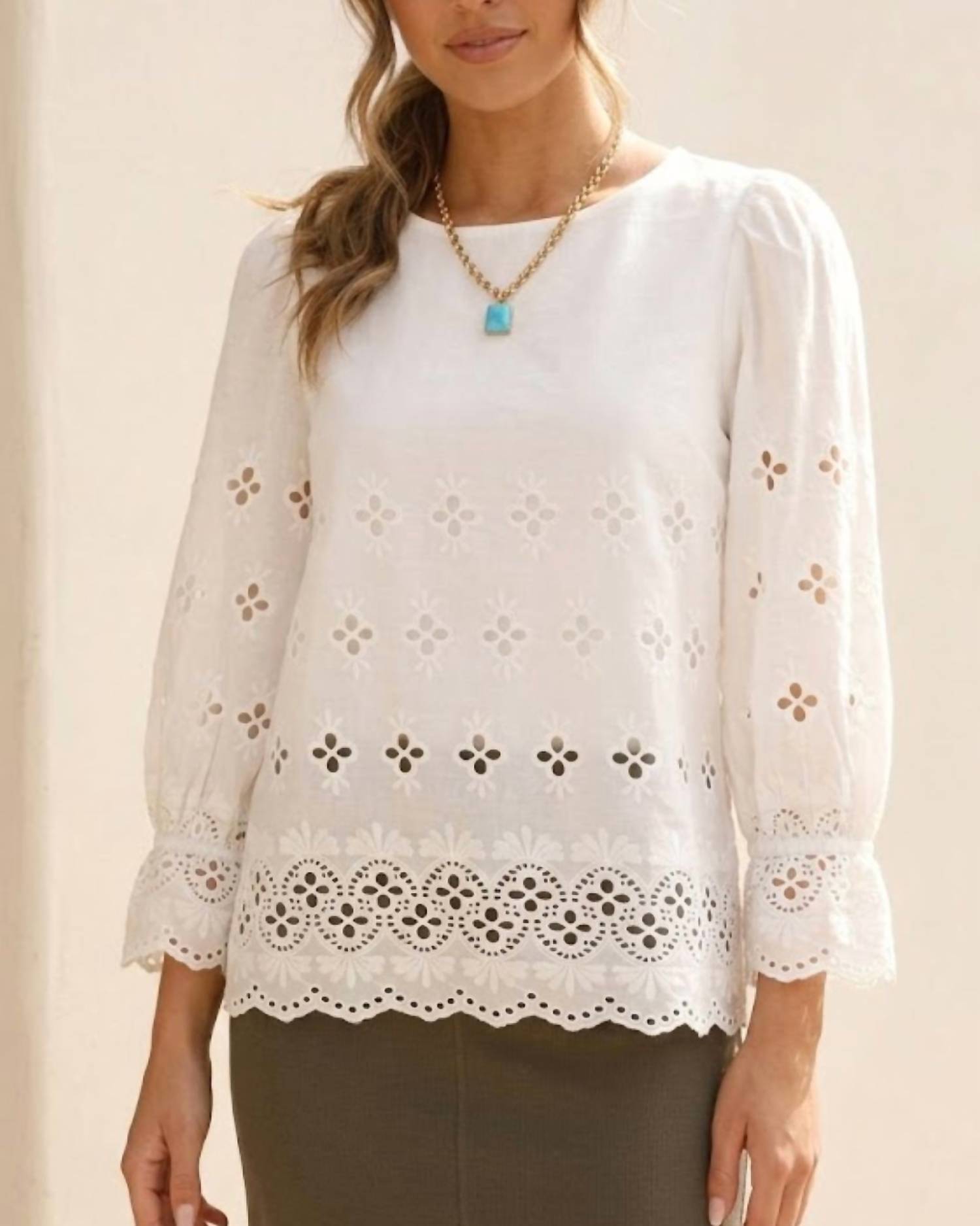 Sail To Sable - Scallop Eyelet Top
