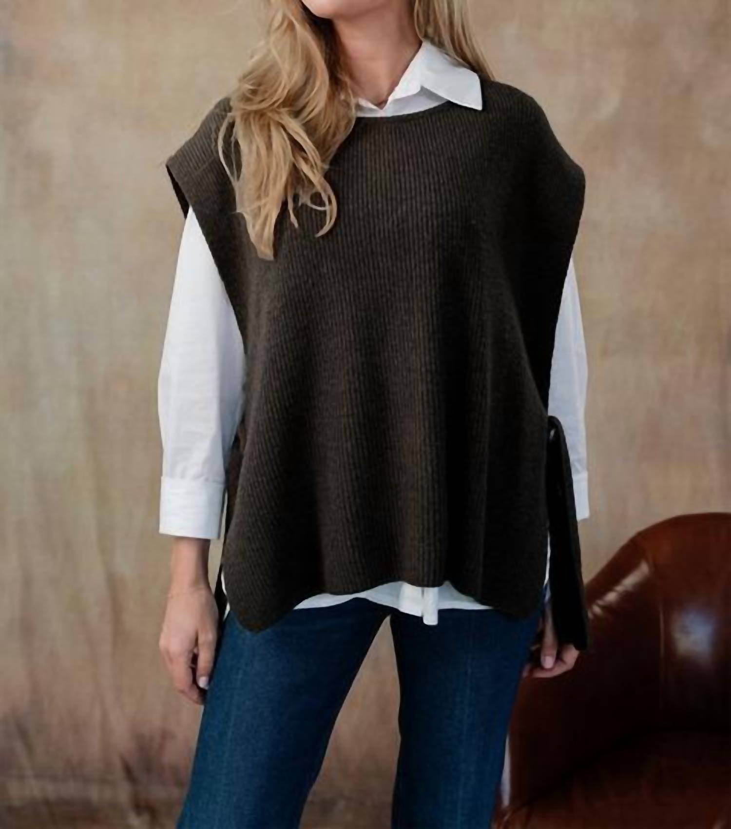 Cobblestone Living - Blythe Knit Tie Vest - One Size