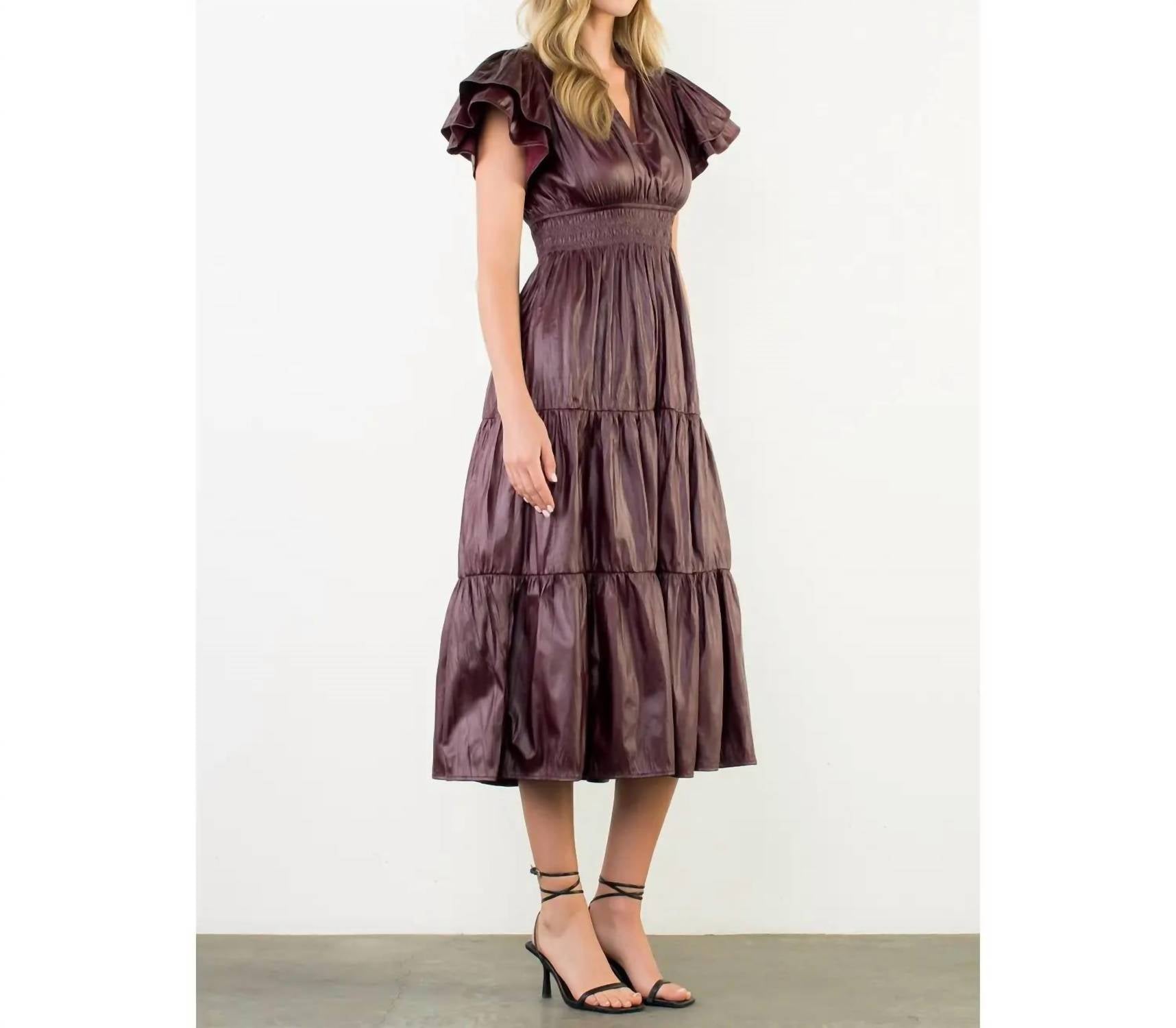 THML Merry Faux Leather Dress in merlot - women's dress - alternate view