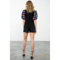 Thml - James Crochet Short Puff Sleeves Top: THML