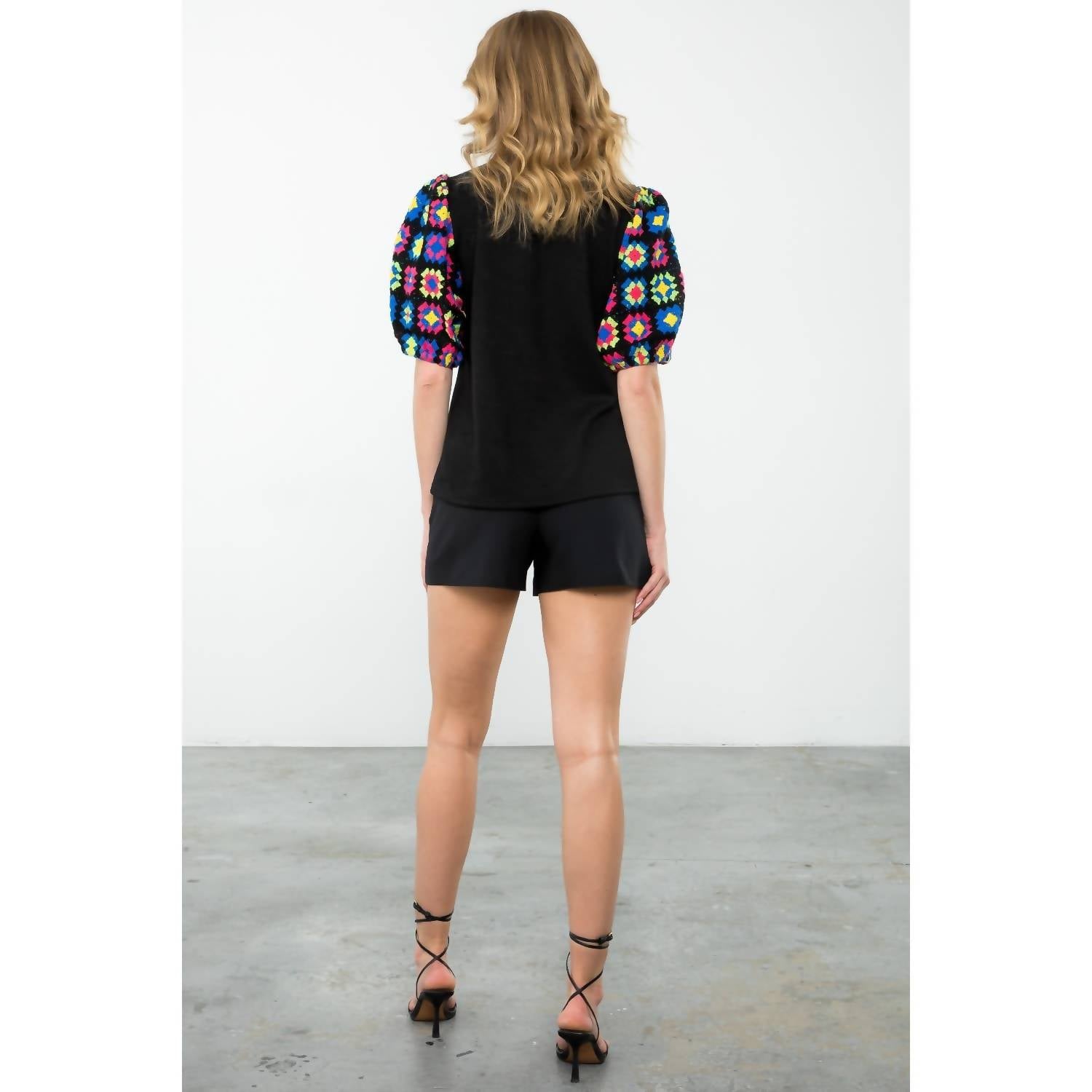 Thml - James Crochet Short Puff Sleeves Top: THML
