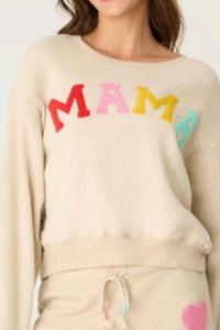 PJ Salvage Women's For The Mama Top in oatmeal - women's long sleeve top - detail view