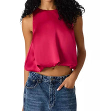 STEVE MADDEN Eve Bubble Hem Satin Top in pink - women's shirt