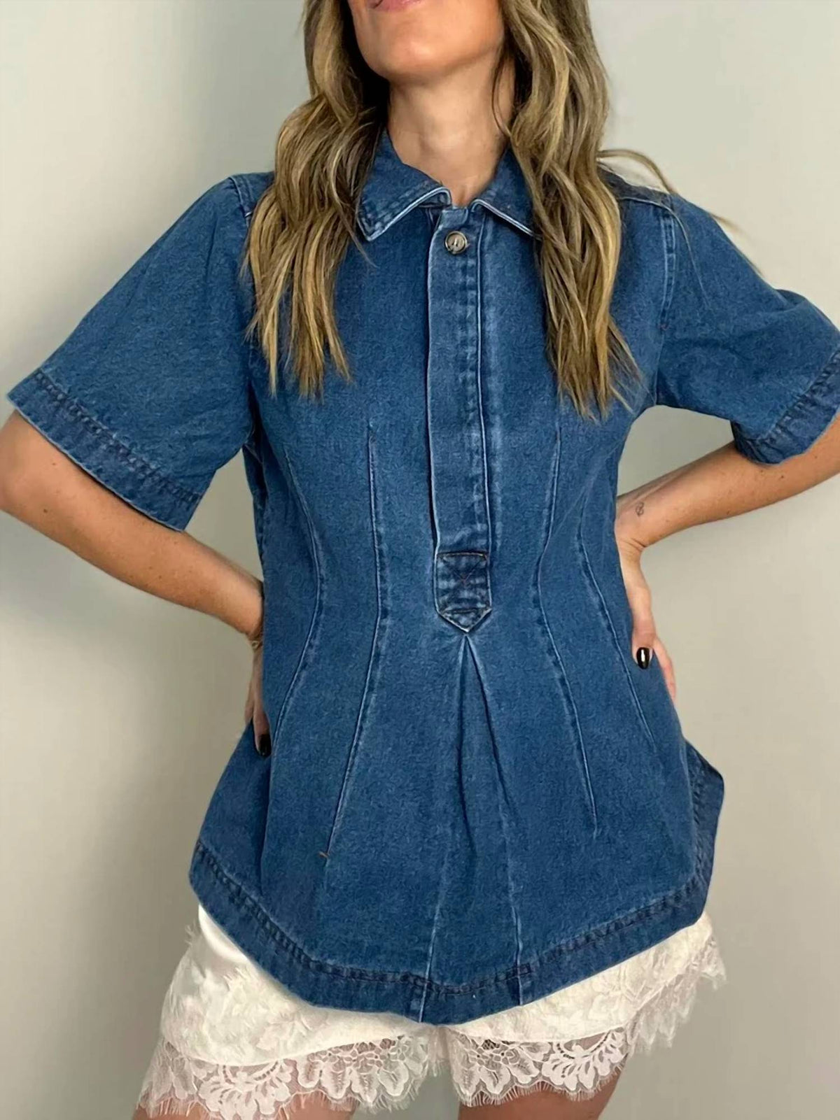 Entro - Denim Pintuck Top