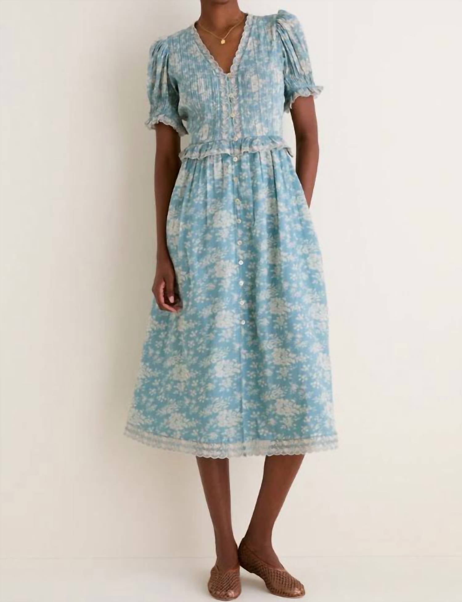 Sea - Kirsten Flower Print Short Sleeve Midi Dress