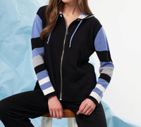 french kyss Color Block Zip Hoodie in black denim - women's top
