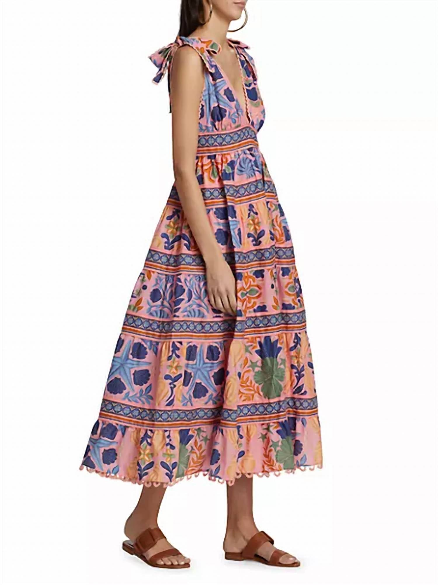 Farm Rio - Seashell Tapestry Midi Dress Seashell Tapestry Pink