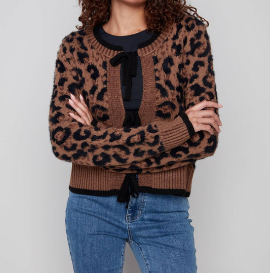 Charlie B - Leopard Bow Tie Cardigan