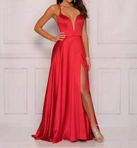 Dave & Johnny Lace-up Back Faux Wrap A Line Dress in red 1 - women's dress