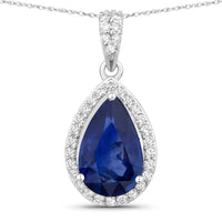 Diana M Jewels Women's Pear Natural Ceylon Blue Sapphire Pendant Necklace (2.99 Ct) - Signature in 18k white gold - women's jewelry