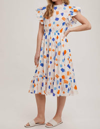 Fun 2 Fun - Geo Print Ruffle Sleeve Dress