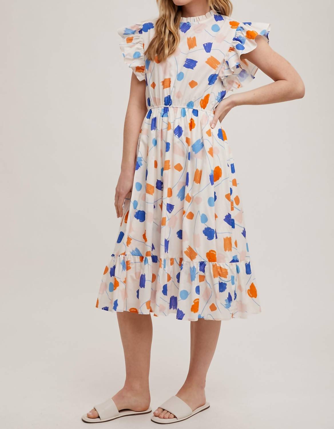 Fun 2 Fun - Geo Print Ruffle Sleeve Dress