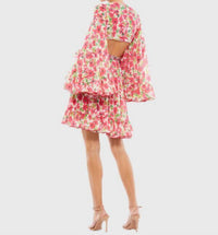 Mac Duggal - Floral Cutout Bell Sleeve Mini Dress