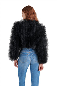 STEVE MADDEN Odile Ruffled Tulle Jacket in black - women's jacket - detail view