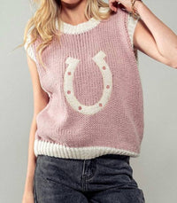 Urban Daizy Wild West Horseshoe Sweater Vest in pink - women's sweater