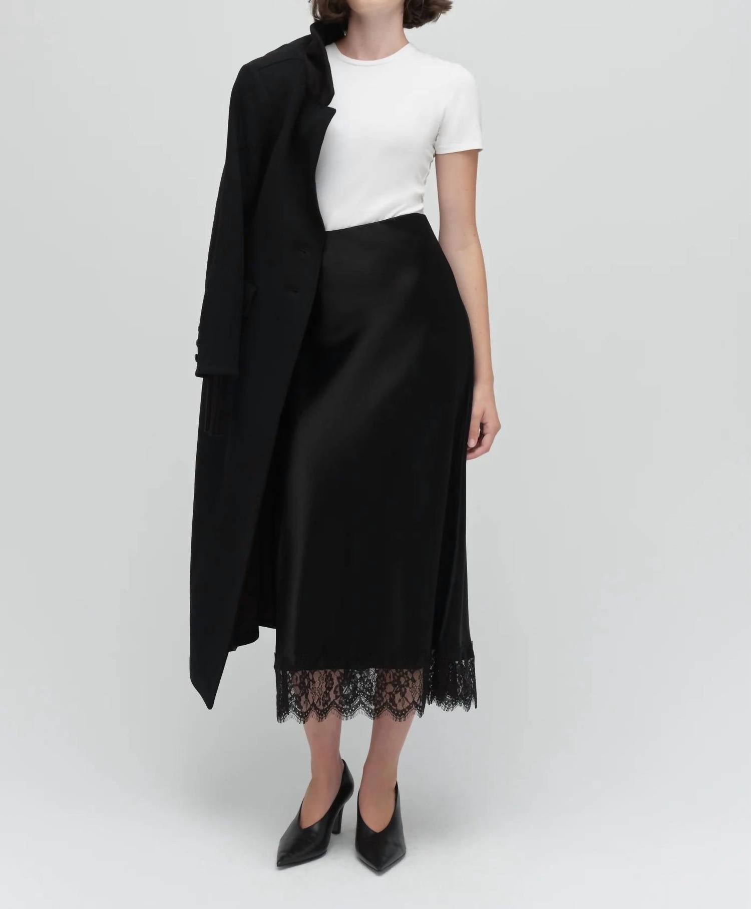 Favorite Daughter Lacy Favorite Satin Midi Skirt in black - women's skirt