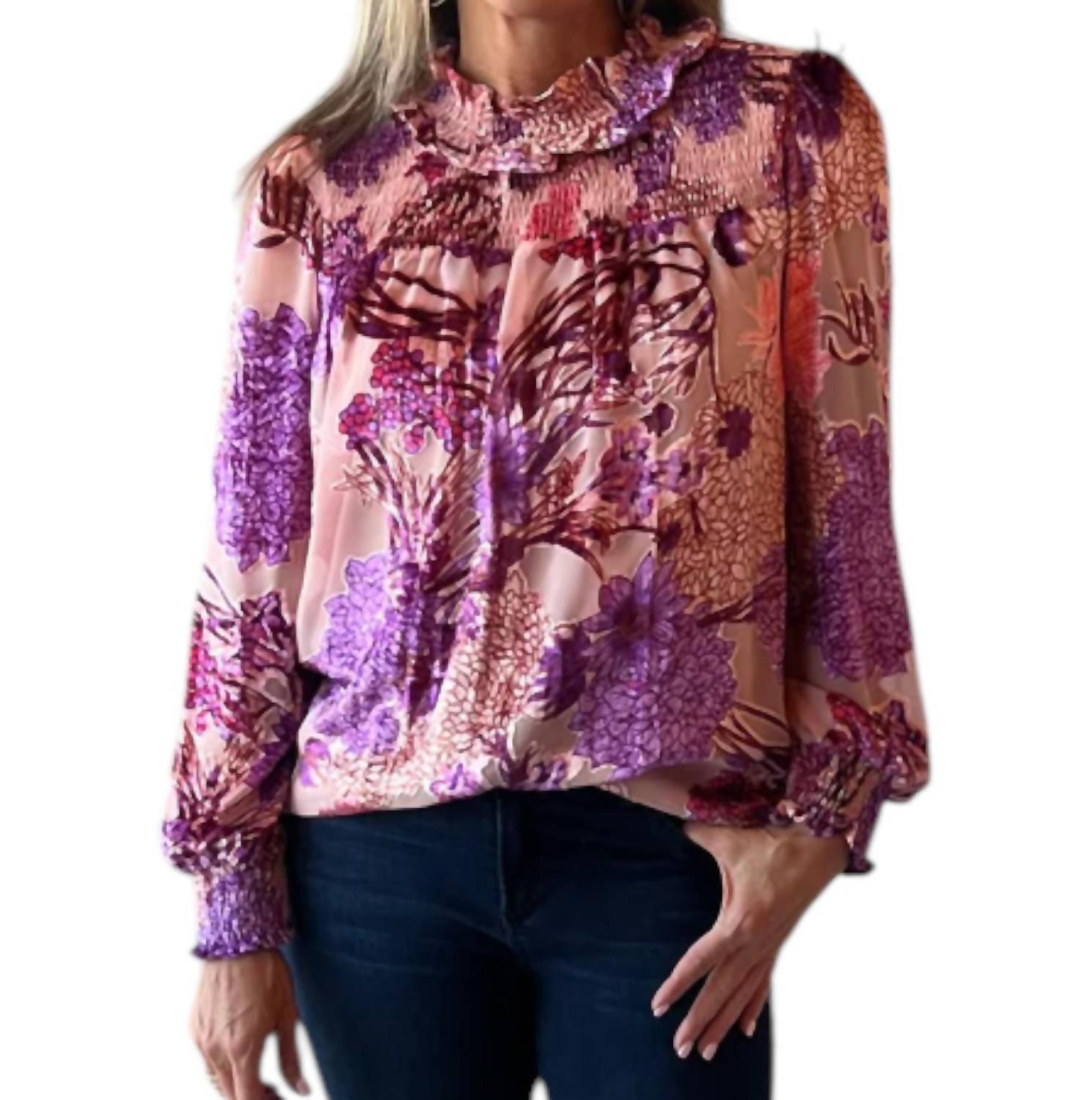 Ivy Jane - Burn Out Frost Velvet Mock Neck Top
