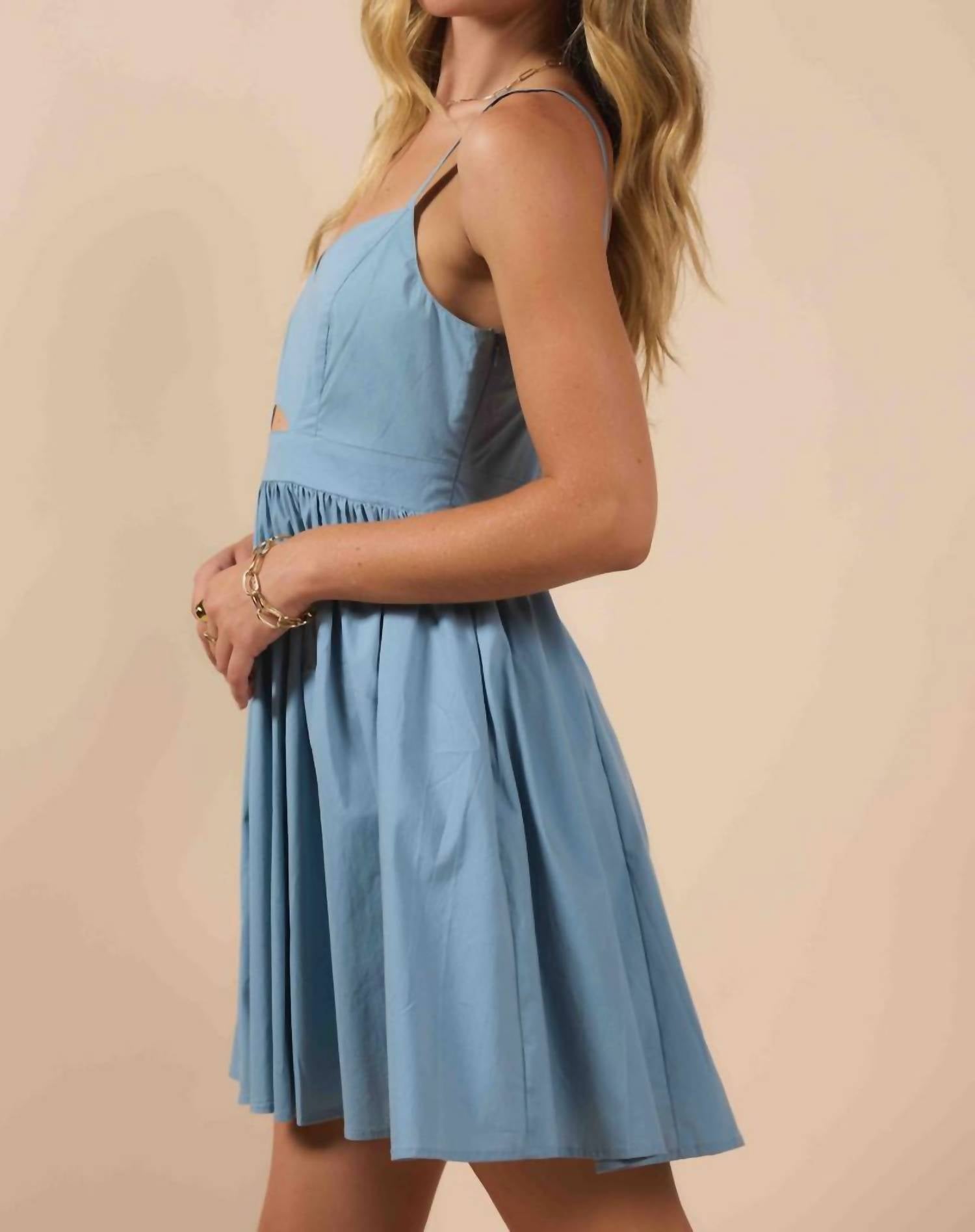 Sadie & Sage Shades On Front Cutout Mini Dress in dusty sky - women's dress - alternate view