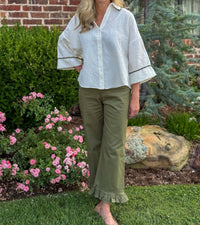 Anniewear - Ruffle Edge Cropped Twill Pants