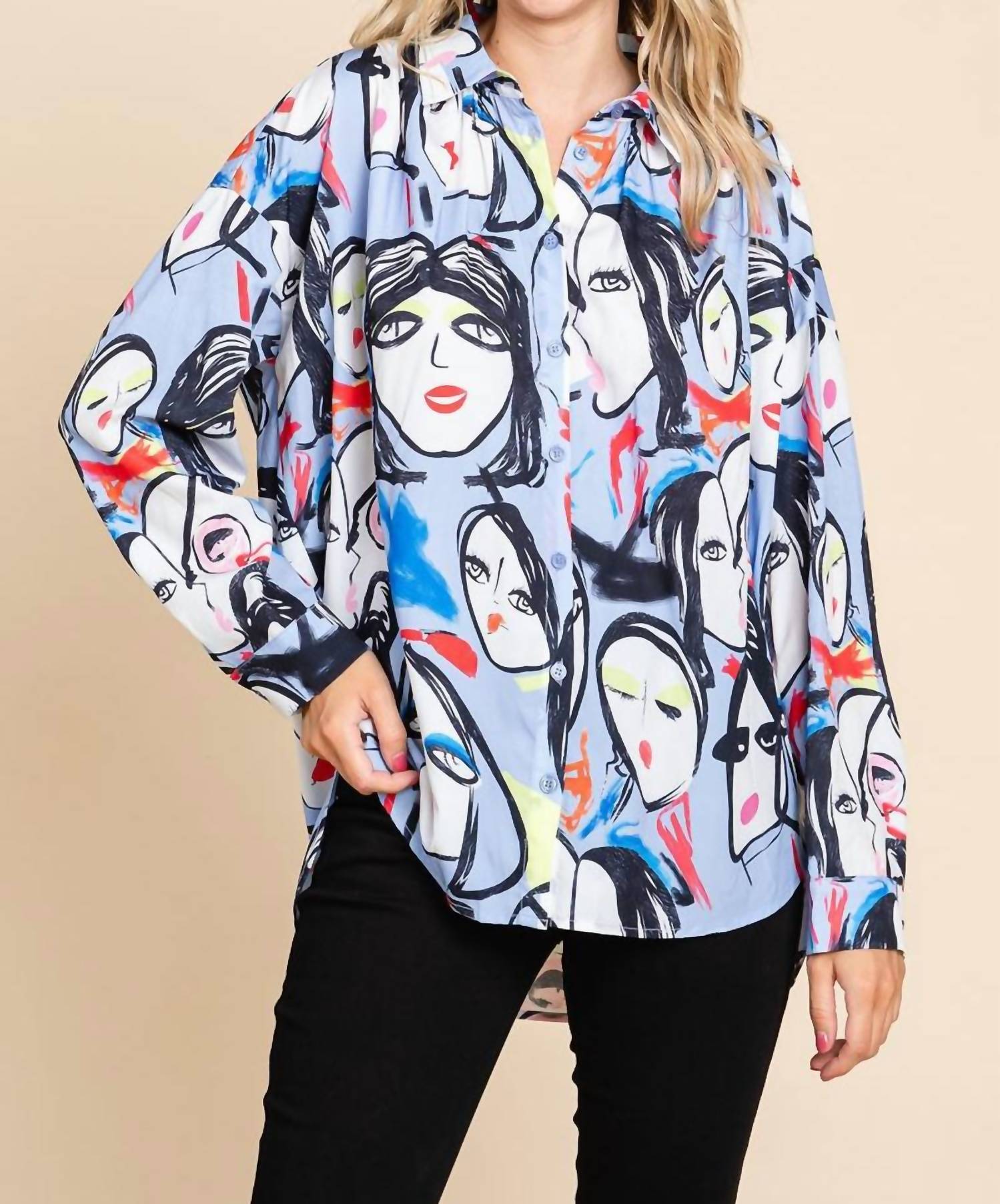 Jodifl - Face Print Button Up Top
