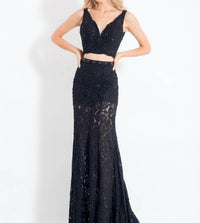 Rachel Allan - Lace Floral Two-piece Prom Dress