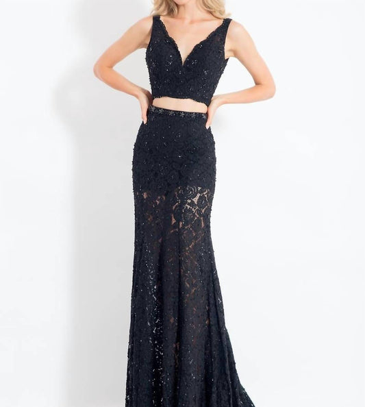 Rachel Allan - Lace Floral Two-piece Prom Dress