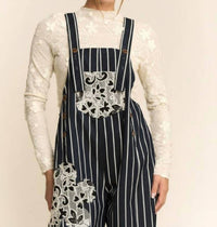 Davi & Dani - Stripe Crochet Pocket Loose Fit Overall - Plus